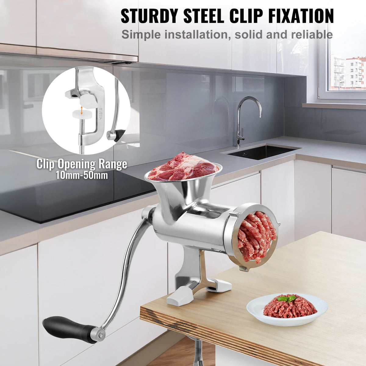SucceBuy Manual Meat Grinder 304 Stainless Steel Hand Meat Grinder with Steel Table Clamp Meat Mincer Sausage Maker