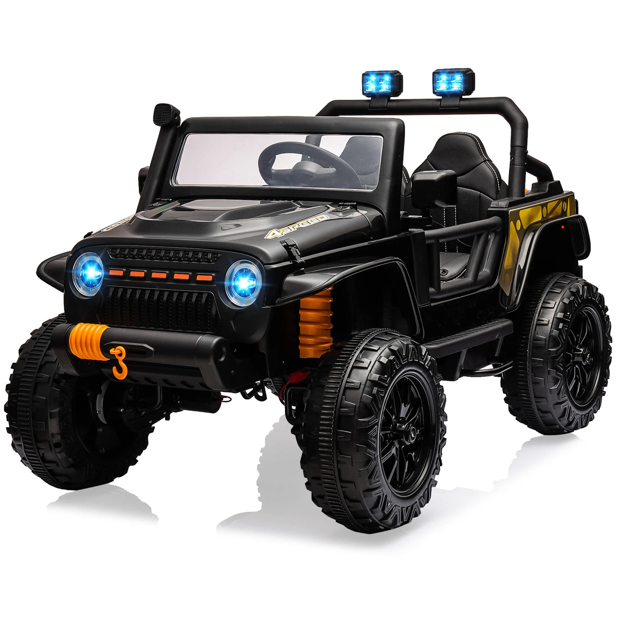 24V 2 Seater Kids Ride On Electric Truck With Remote Control, 4x55W Motors, 4WD/2WD, LED Lights, Music Player, 220 lb Capacity, 2-4 MPH