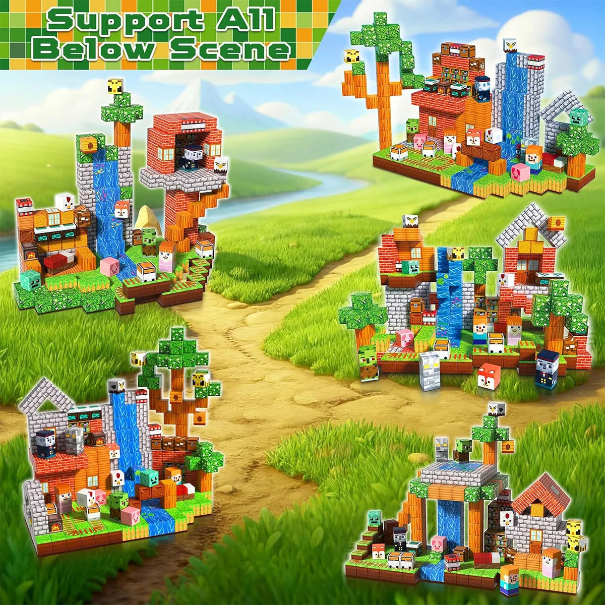 Magnetic Building Block Bricks Toy Mine Stacking World DIY Creative Architecture Model Set Educational Kids Gifts for Boy Girls