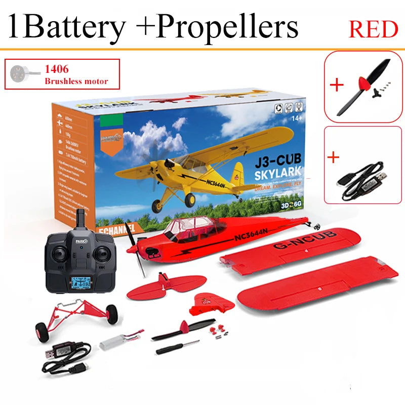 Parkten RC Plane RTF 2.4G Brushless Motor 3D/6G Remote Control Airplane Wltoys A160 Upgraded J3-CUB Yellow And RED Ready To Fly