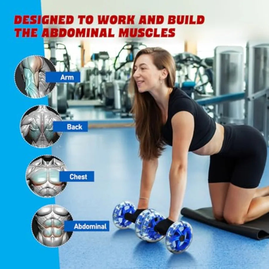 2PCS Dual Ab Roller Wheels for Core Workout, Stable Abdominal Exercise Equipment with Non-Slip Handles, Home Gym Fitness Tool f