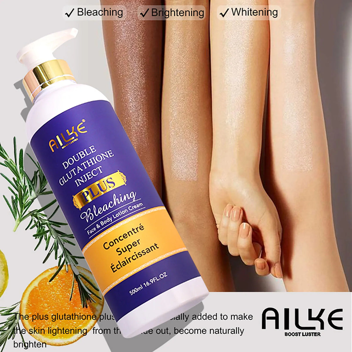 AILKE Glutathione PLUS Skin Care Set, Advanced Lightening Lotion, Moisturizes, Softens Skin, Skin Glowing Range for Men Women