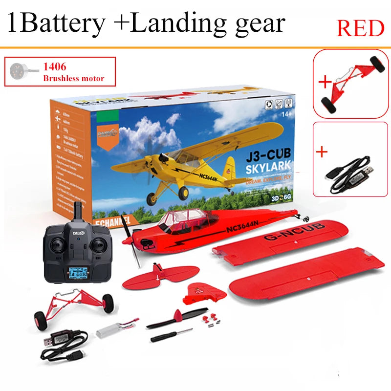 Parkten RC Plane RTF 2.4G Brushless Motor 3D/6G Remote Control Airplane Wltoys A160 Upgraded J3-CUB Yellow And RED Ready To Fly