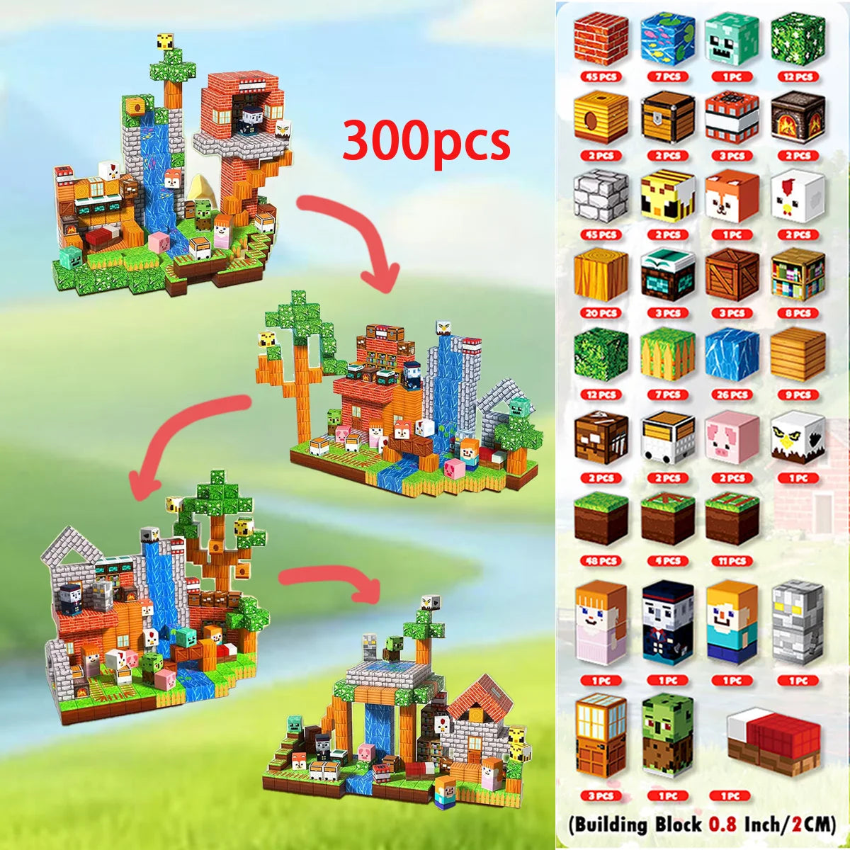 Magnetic Building Block Bricks Toy Mine Stacking World DIY Creative Architecture Model Set Educational Kids Gifts for Boy Girls