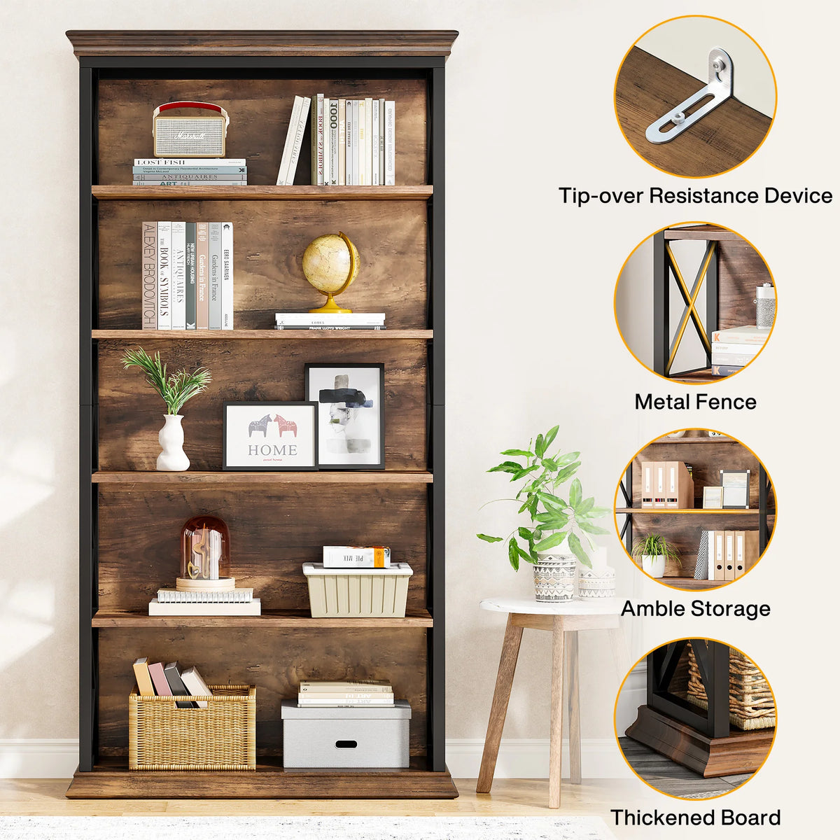 Tribesigns 6-Tier Bookcase, 71 Inches Industrial Bookshelves and Bookcases, Floor Standing 5 Shelf Display Storage Shelves
