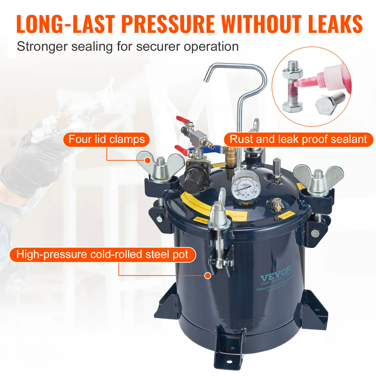 SucceBuy 10L Spray Paint Pressure Pot Tank Air Paint Pressure Pot Metal Rack Leak Repair Sealant for Industry Home Construction