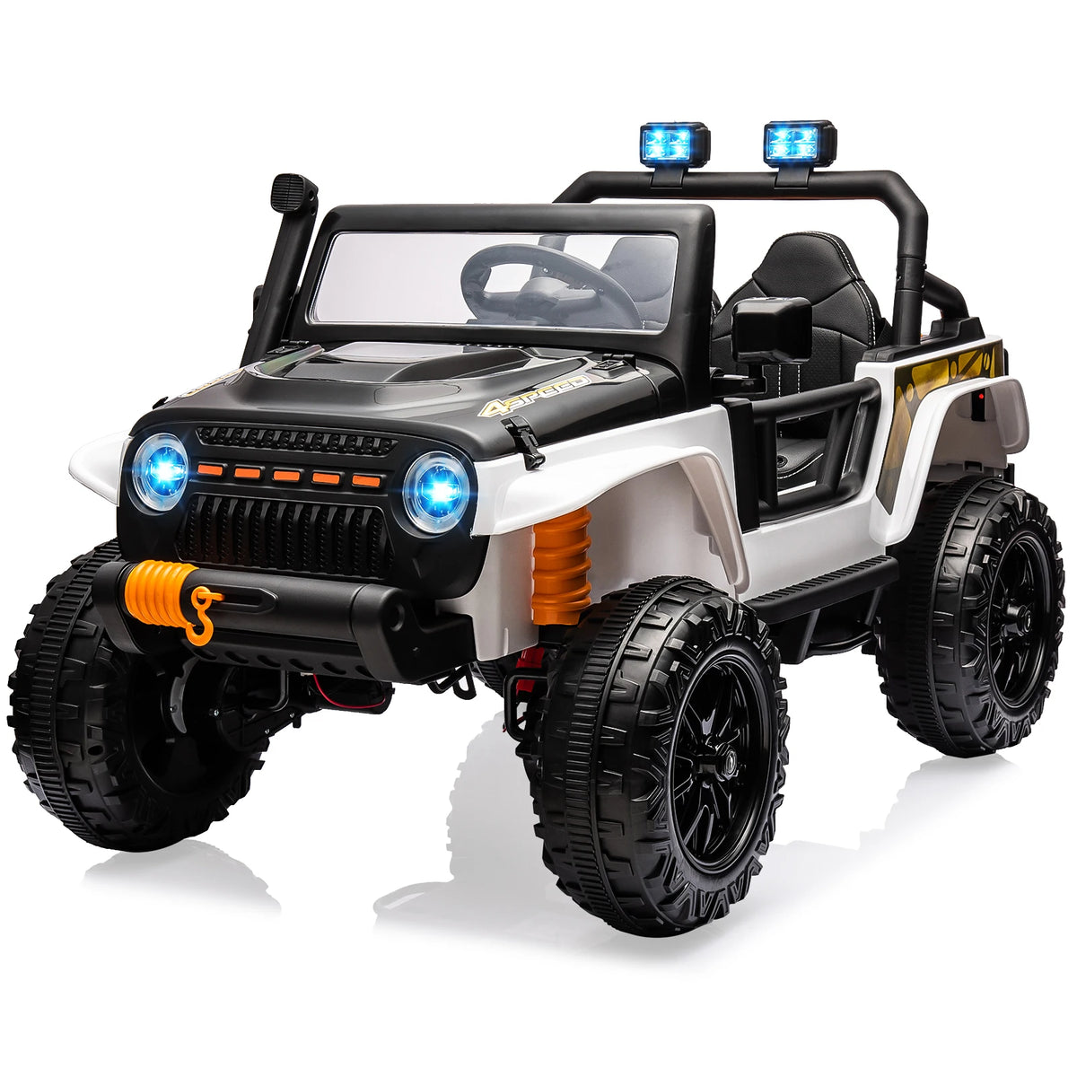 24V 2 Seater Kids Ride On Electric Truck With Remote Control, 4x55W Motors, 4WD/2WD, LED Lights, Music Player, 220 lb Capacity, 2-4 MPH