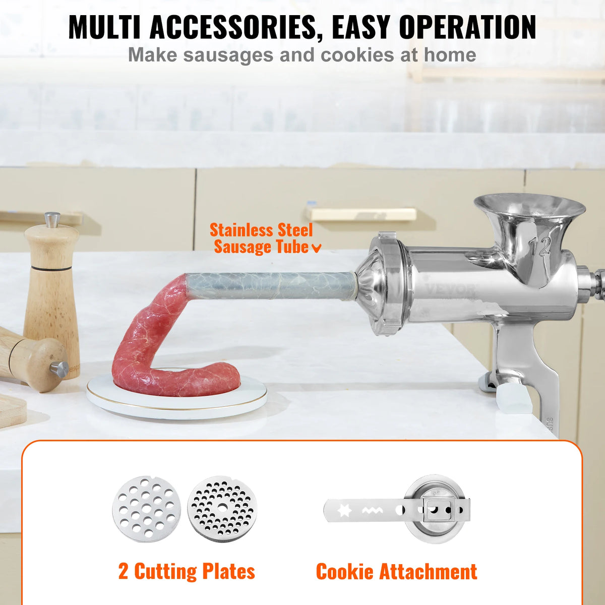 SucceBuy Manual Meat Grinder 304 Stainless Steel Hand Meat Grinder with Steel Table Clamp Meat Mincer Sausage Maker
