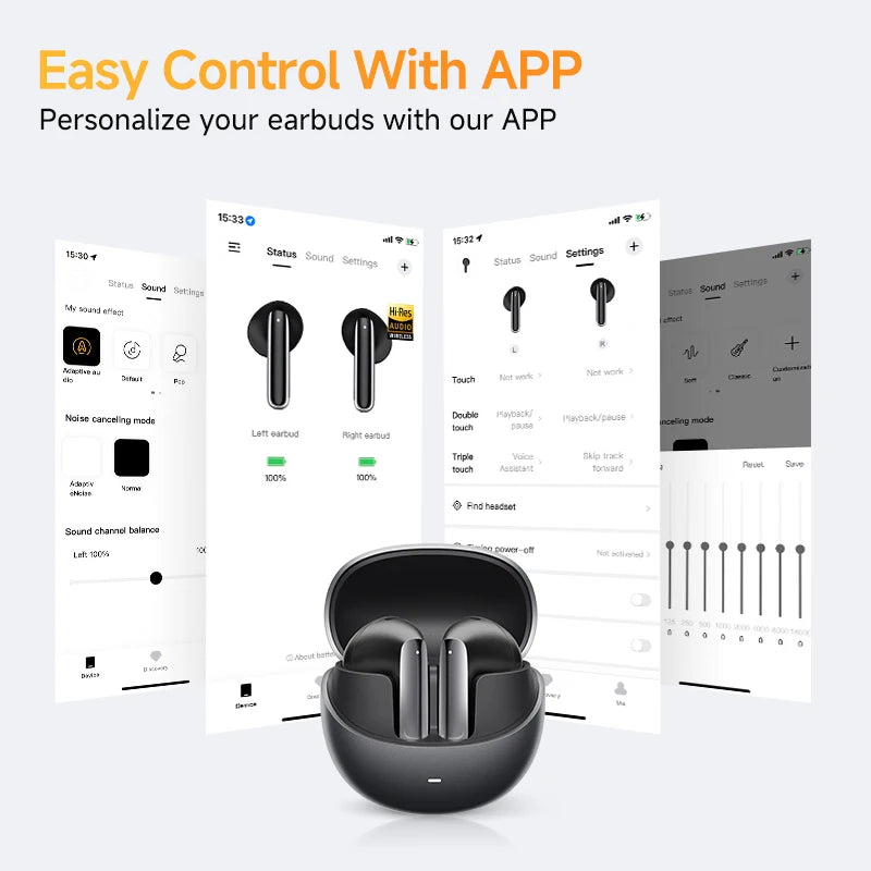 QCY AilyBuds Pro+ Wireless Earbuds Adaptive ANC Bluetooth 5.3 Earphones LDAC Hi-Res Audio Multipoint Connection IPX5 Headphones
