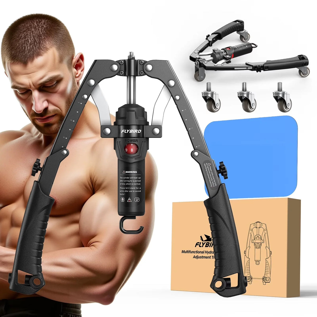 FLYBIRD 3-in-1 Twister Arm Trainer with Ab Roller Wheel, Adjustable 22-440lbs Hydraulic Power Chest, Shoulders, Forearm, Triceps