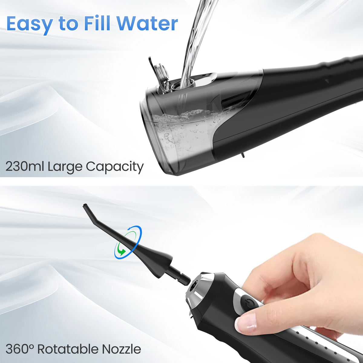 Sejoy Portable Electric Water Flosser Oral Irrigator Dental Teeth Whitening strips 230ML Tank 5 Modes 5 Jet Tips For Home Travel