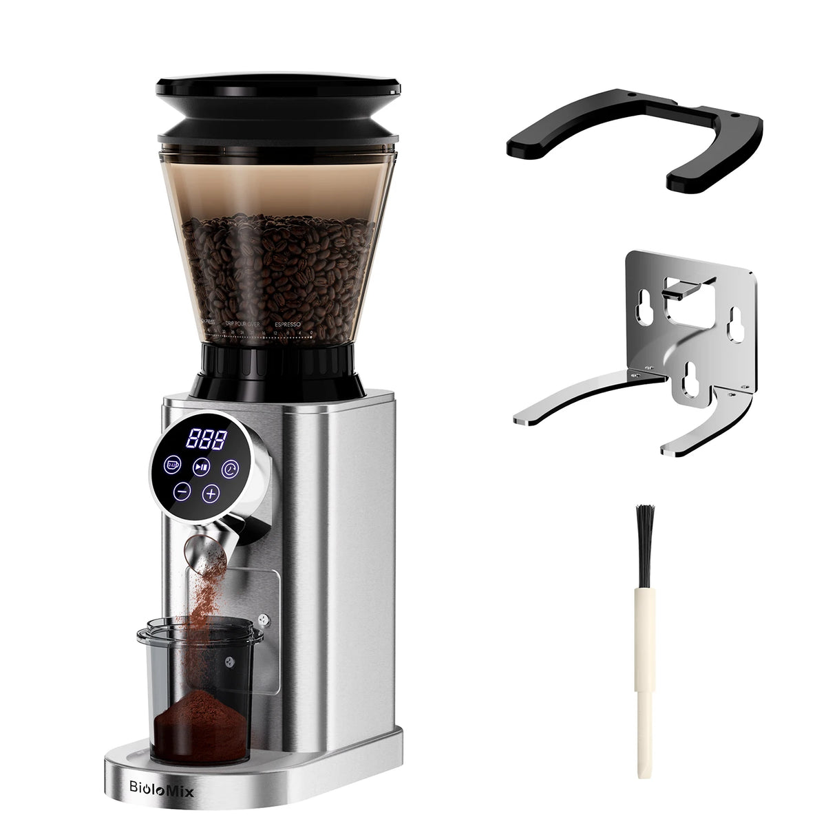 BioloMix Electric Conical Burr Coffee Grinder Adjustable 48 Settings Removable Holder for Espresso Coffee