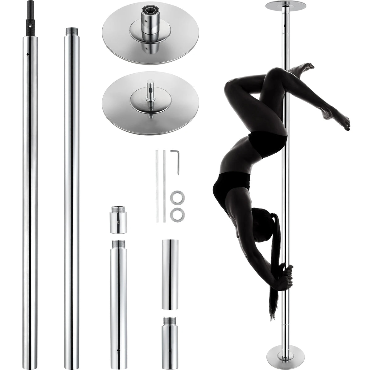 SucceBuy Professional Dancing Pole Spinning Static Dancing Pole Kit Portable Removable Pole 45mm Heavy-Duty Stainless Steel Pole