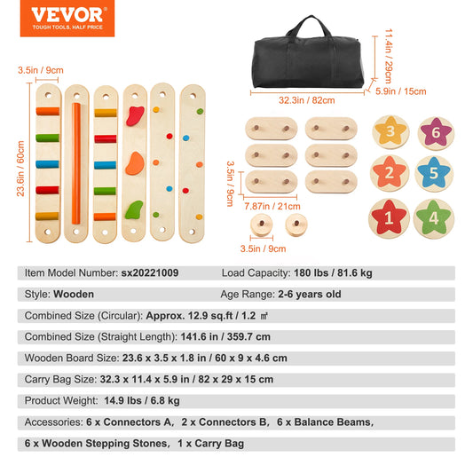 SucceBuy 6 PCS Balance Beam Stepping Stones Indoor Outdoor Wooden Toddler Balance Boards for Kids 2-6 Children Montessori Toy