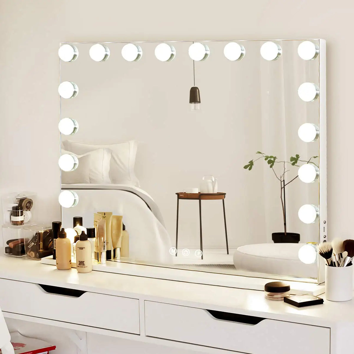 Large Hollywood Makeup Mirror 18 LED Bulbs Vanity Mirror with Protective Power Outlet USB Charging Port 3 Color Lighting Modes