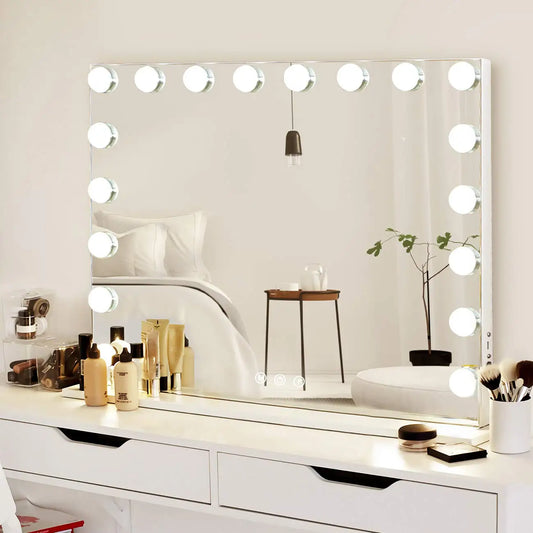 Large Hollywood Makeup Mirror 18 LED Bulbs Vanity Mirror with Protective Power Outlet USB Charging Port 3 Color Lighting Modes
