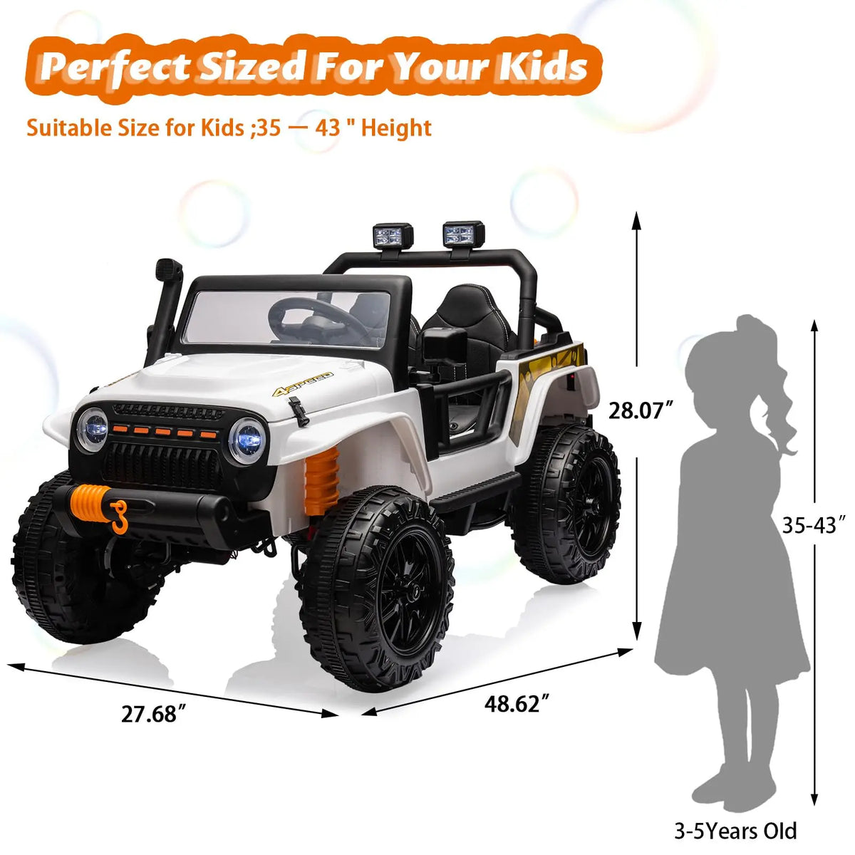 24V 2 Seater Kids Ride On Electric Truck With Remote Control, 4x55W Motors, 4WD/2WD, LED Lights, Music Player, 220 lb Capacity, 2-4 MPH