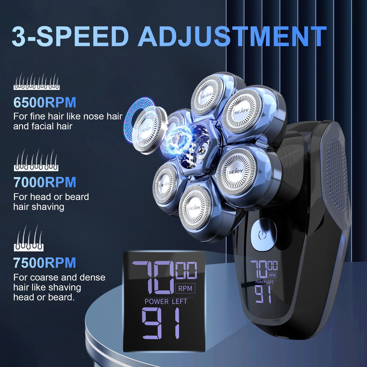 Sejoy 6-in-1 7D Head Shavers for Bald Men Electric Razor with Nose Hair Trimmer Waterproof Multifunctional Men Grooming Kit