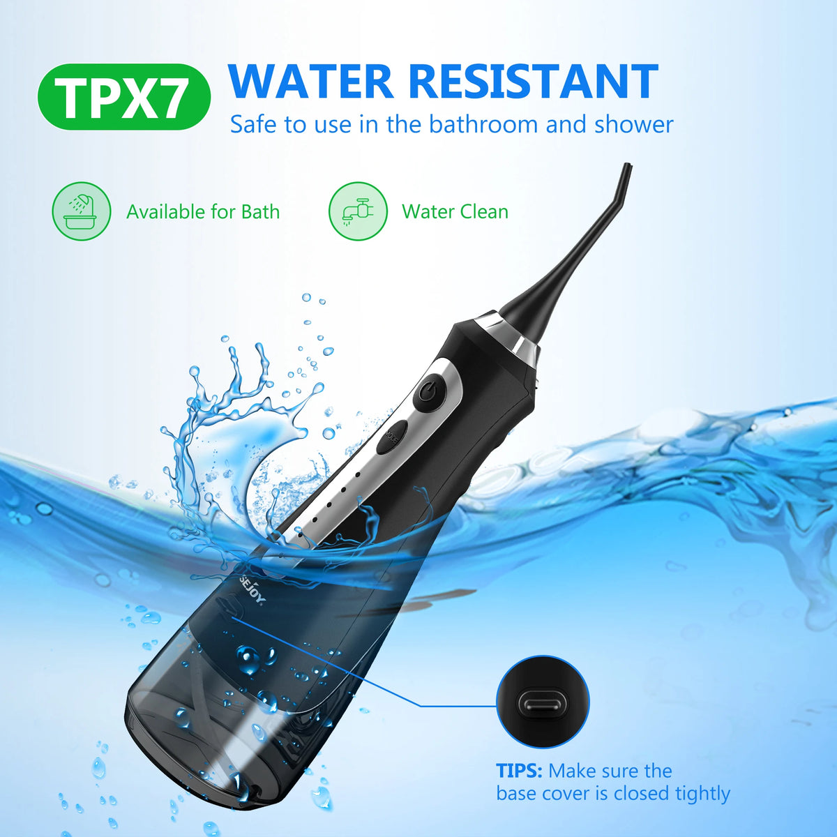 Sejoy Portable Electric Water Flosser Oral Irrigator Dental Teeth Whitening strips 230ML Tank 5 Modes 5 Jet Tips For Home Travel