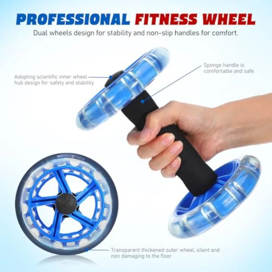 2PCS Dual Ab Roller Wheels for Core Workout, Stable Abdominal Exercise Equipment with Non-Slip Handles, Home Gym Fitness Tool f