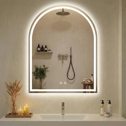 JHK Arched LED Bathroom Vanity Mirror for Wall Backlit Mirror with 3-Color Lights Memory Function Tempered Glass For Living Room