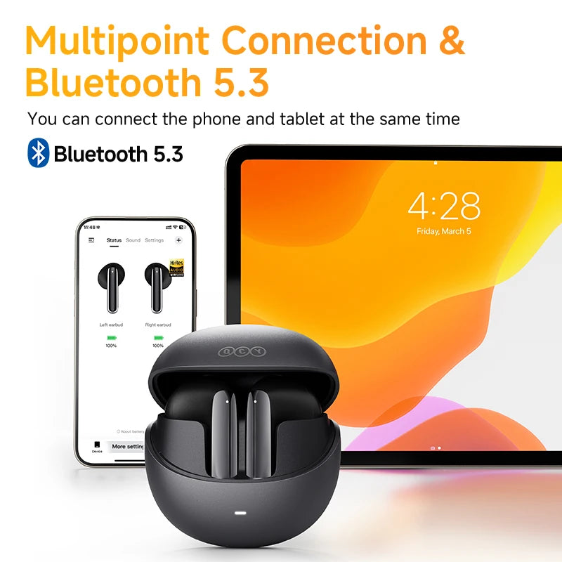 QCY AilyBuds Pro+ Wireless Earbuds Adaptive ANC Bluetooth 5.3 Earphones LDAC Hi-Res Audio Multipoint Connection IPX5 Headphones
