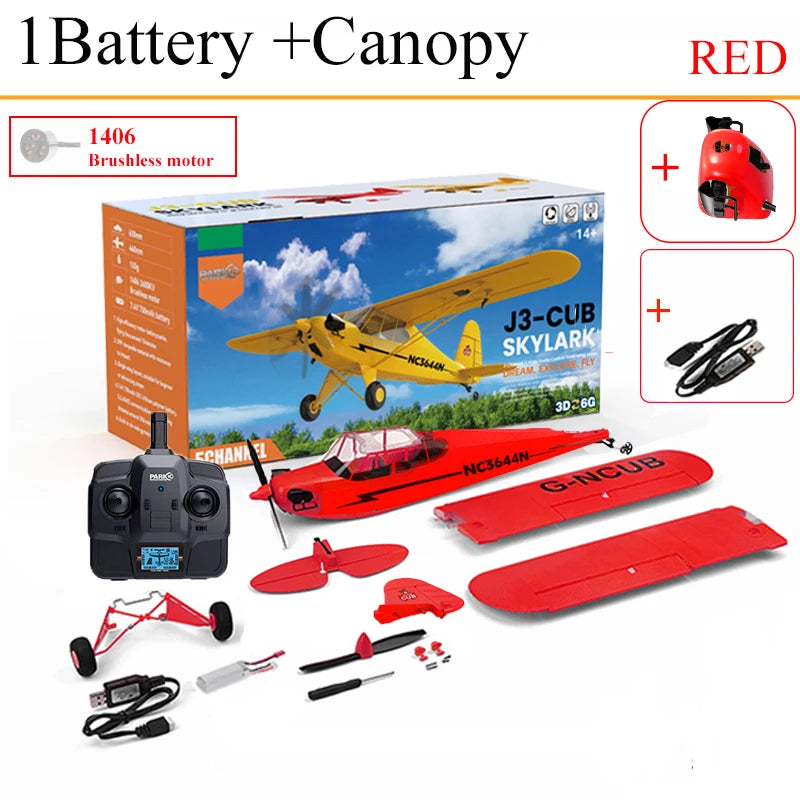 Parkten RC Plane RTF 2.4G Brushless Motor 3D/6G Remote Control Airplane Wltoys A160 Upgraded J3-CUB Yellow And RED Ready To Fly