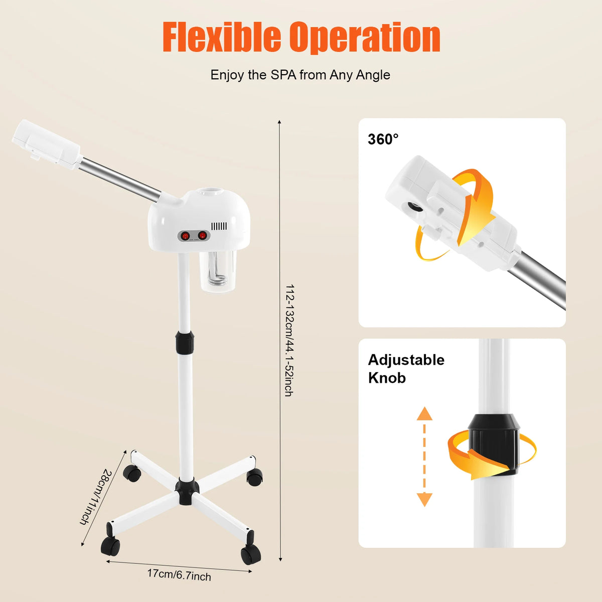Ozone Facial Steamer Skin Care Equipment Height Adjustable 750ML Steamer Body＆Nozzle 360° Rotatable for Beauty Salons Spas