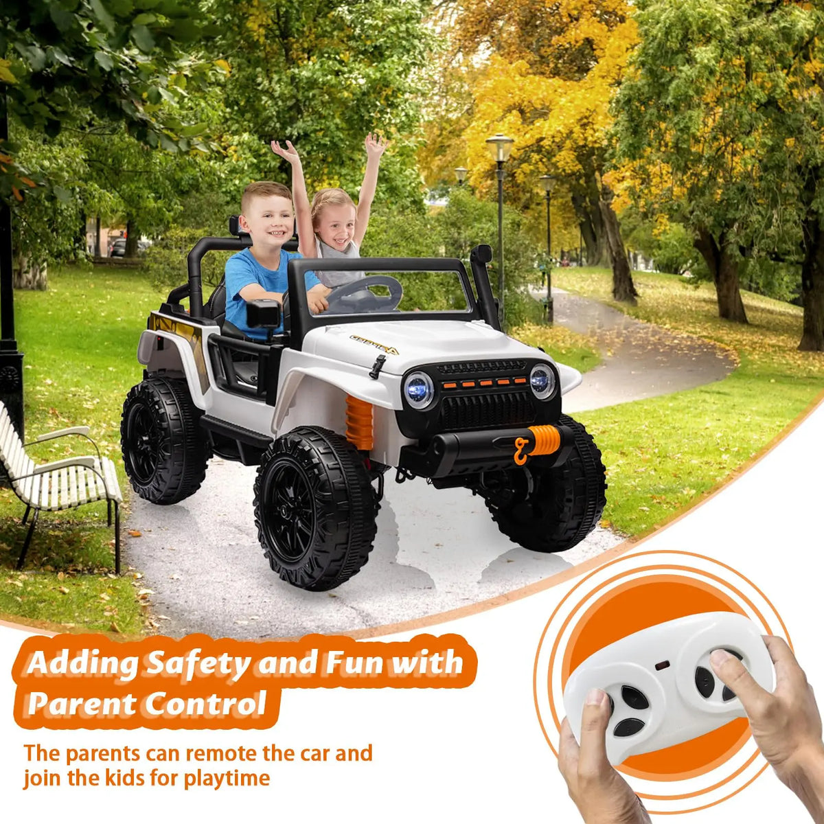 24V 2 Seater Kids Ride On Electric Truck With Remote Control, 4x55W Motors, 4WD/2WD, LED Lights, Music Player, 220 lb Capacity, 2-4 MPH