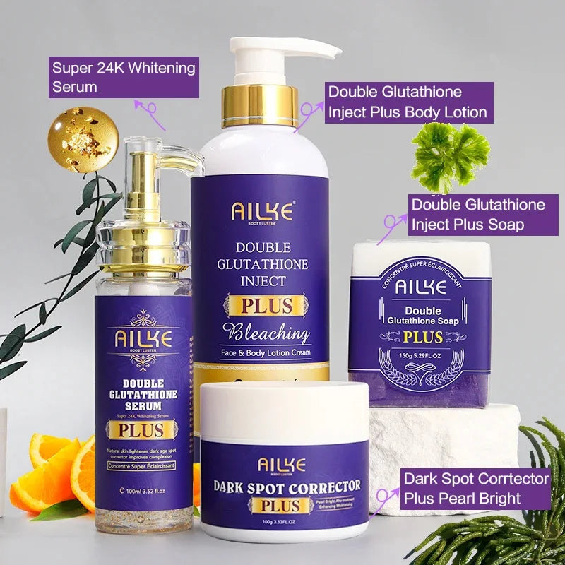 AILKE Glutathione PLUS Skin Care Set, Advanced Lightening Lotion, Moisturizes, Softens Skin, Skin Glowing Range for Men Women