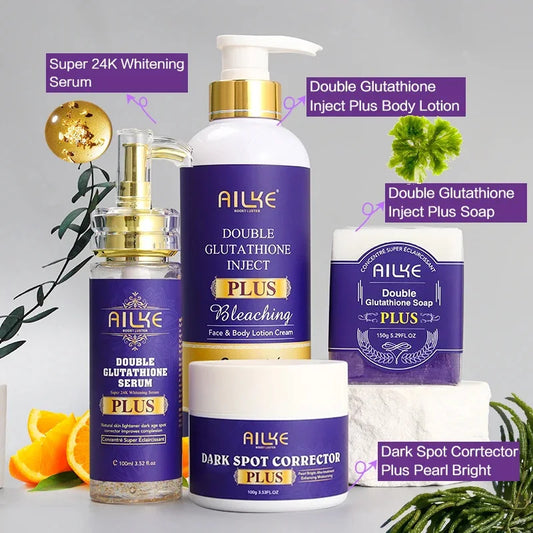 AILKE Glutathione PLUS Skin Care Set, Advanced Lightening Lotion, Moisturizes, Softens Skin, Skin Glowing Range for Men Women