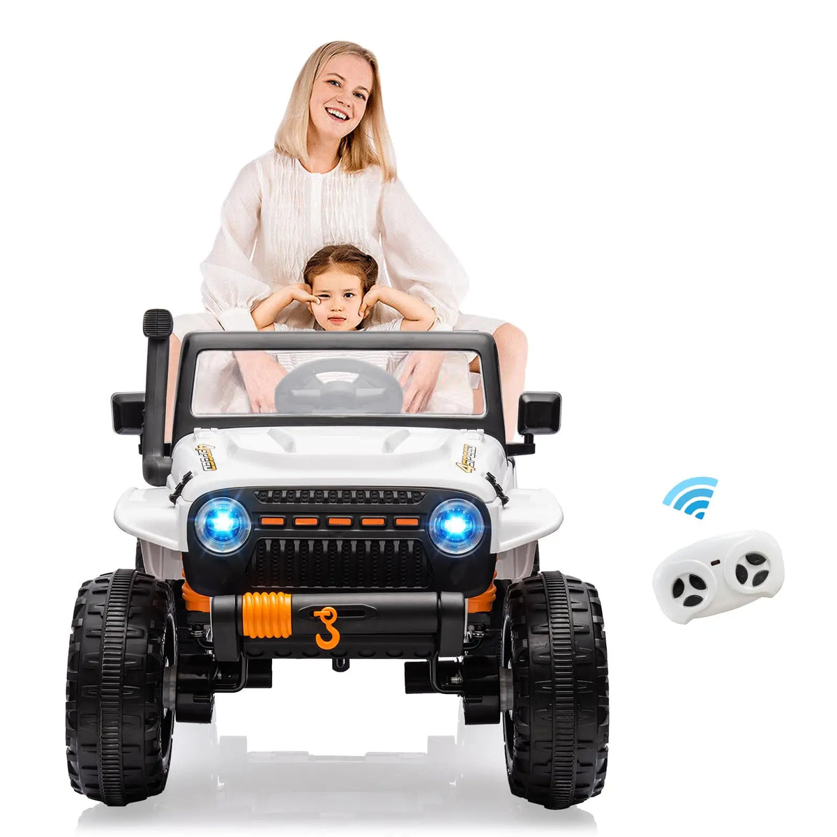 24V 2 Seater Kids Ride On Electric Truck With Remote Control, 4x55W Motors, 4WD/2WD, LED Lights, Music Player, 220 lb Capacity, 2-4 MPH