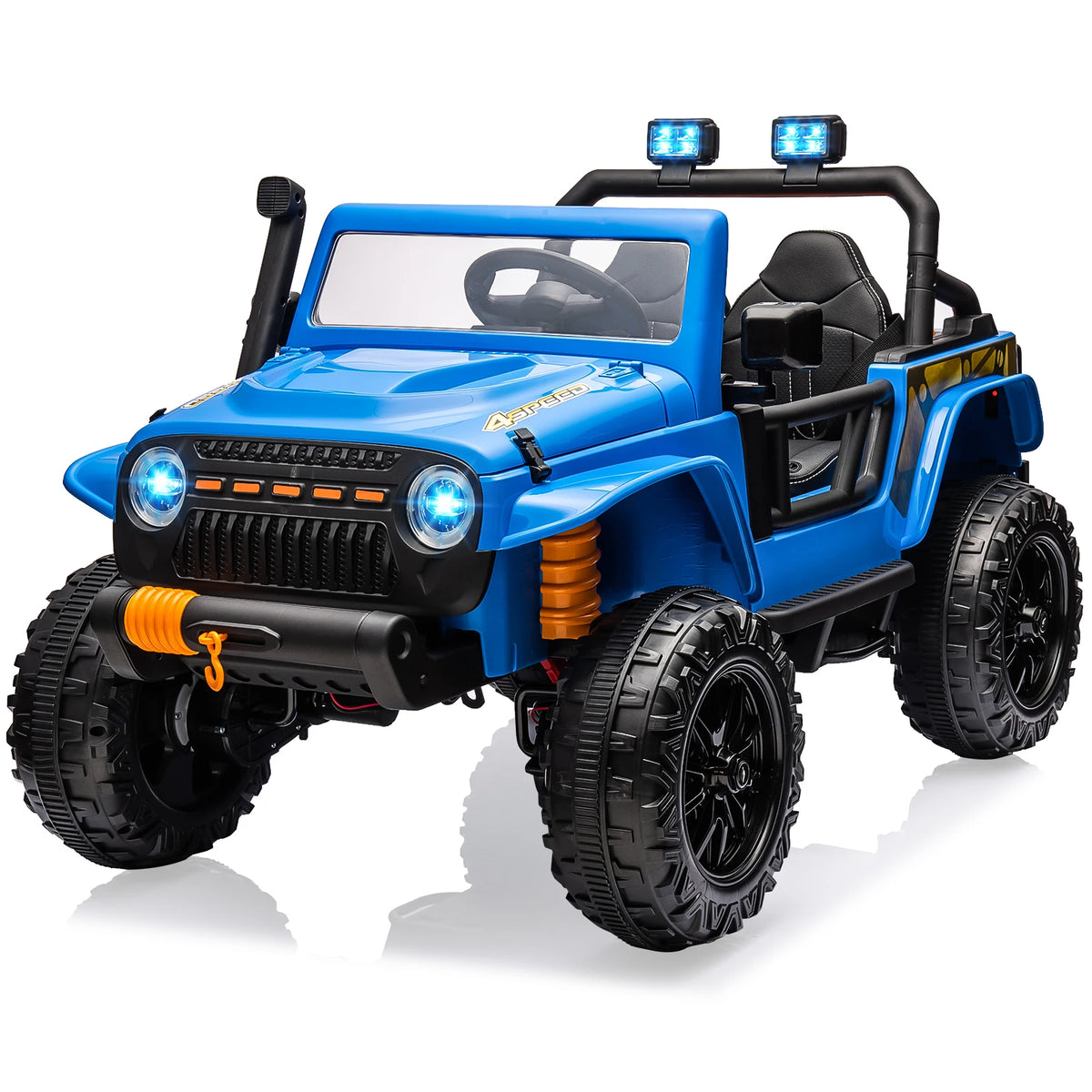 24V 2 Seater Kids Ride On Electric Truck With Remote Control, 4x55W Motors, 4WD/2WD, LED Lights, Music Player, 220 lb Capacity, 2-4 MPH