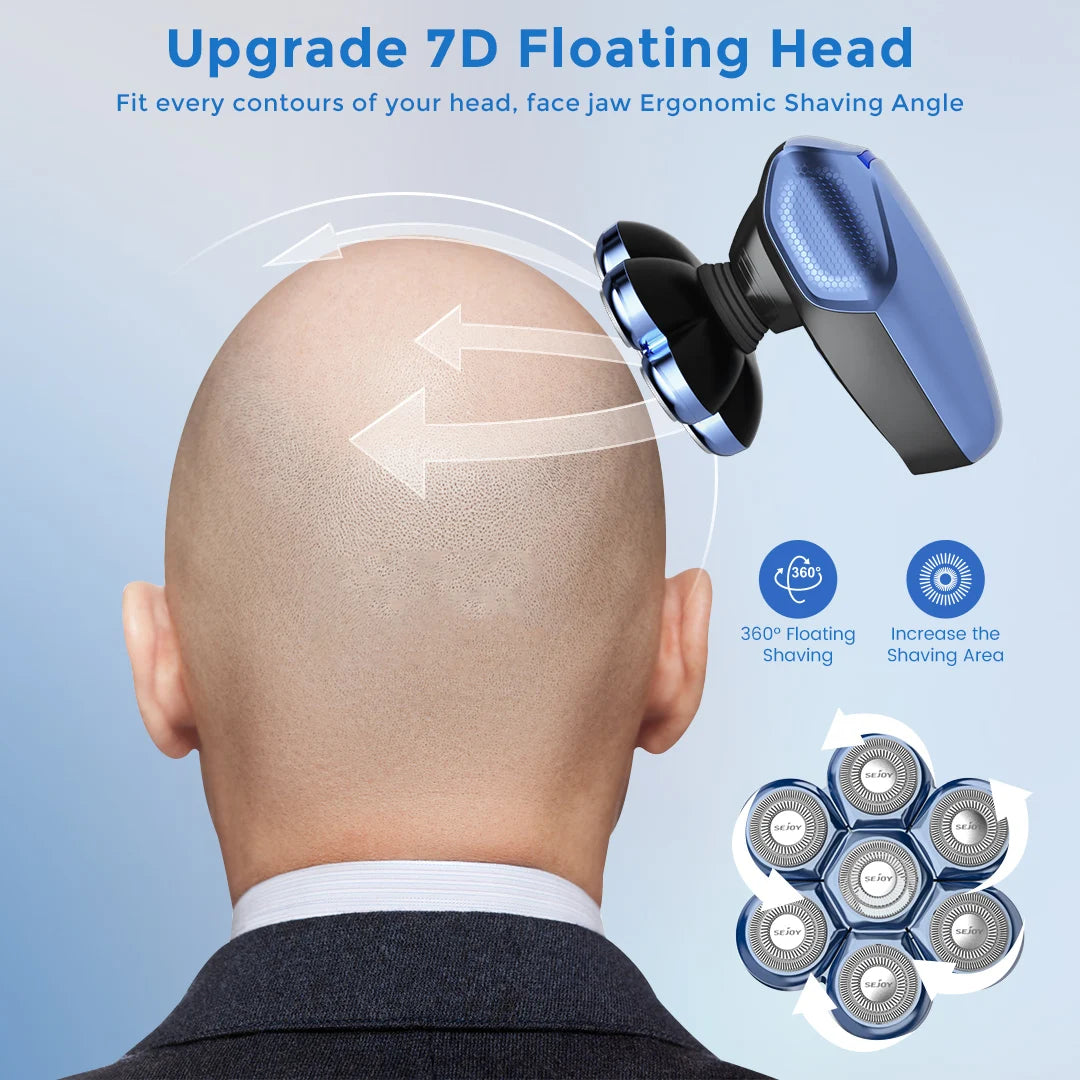 Sejoy 6-in-1 7D Head Shavers for Bald Men Electric Razor with Nose Hair Trimmer Waterproof Multifunctional Men Grooming Kit