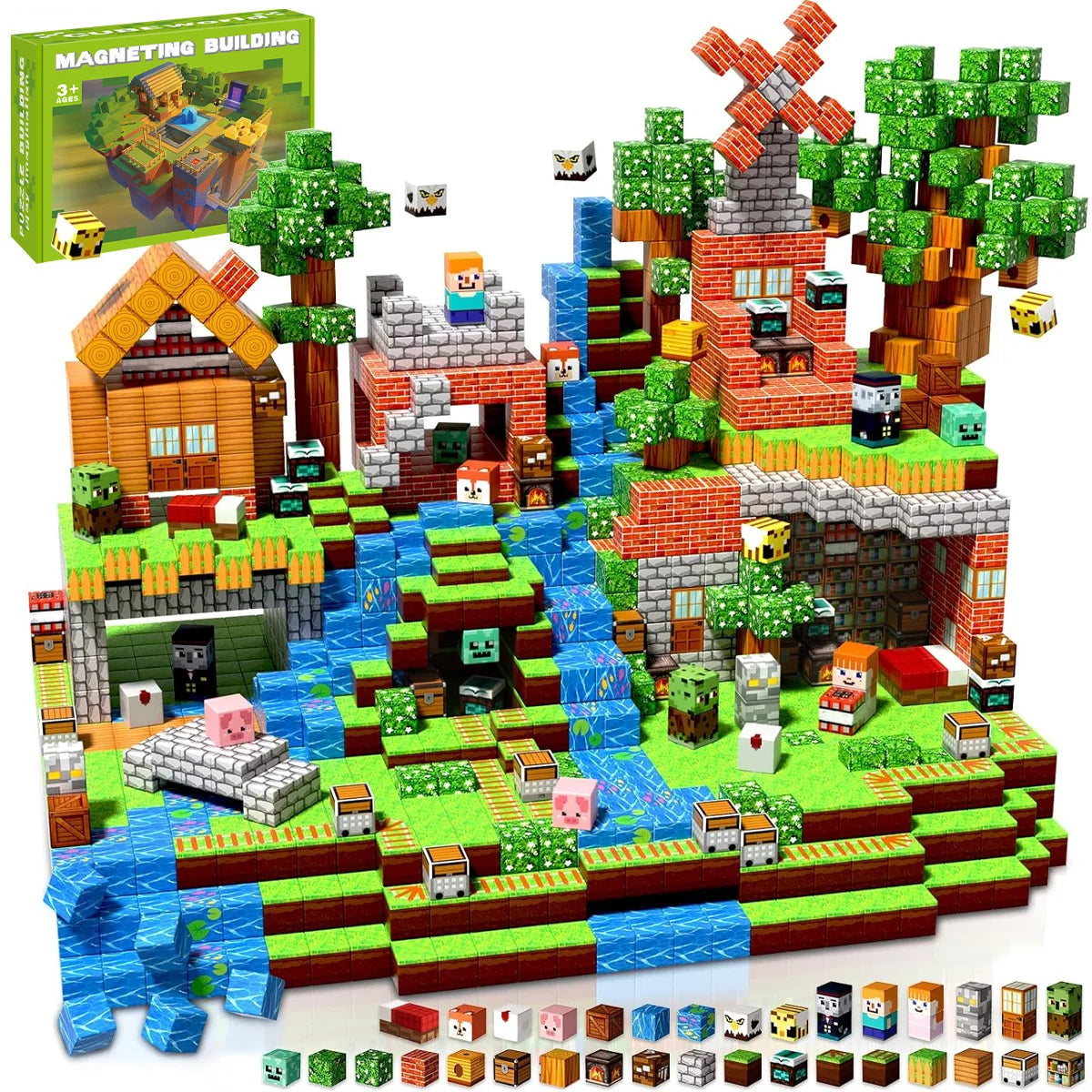 Magnetic Building Block Bricks Toy Mine Stacking World DIY Creative Architecture Model Set Educational Kids Gifts for Boy Girls