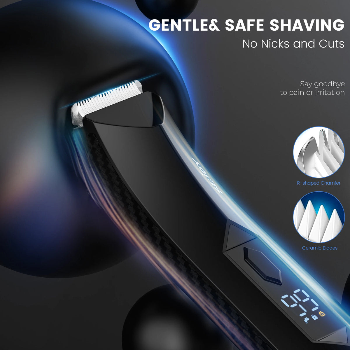Sejoy Shaver for Men Ball Trimmer for Groin Pubic Grooming Body Hair Trimmer Replaceable Ceramic Blade Heads Electric Razor