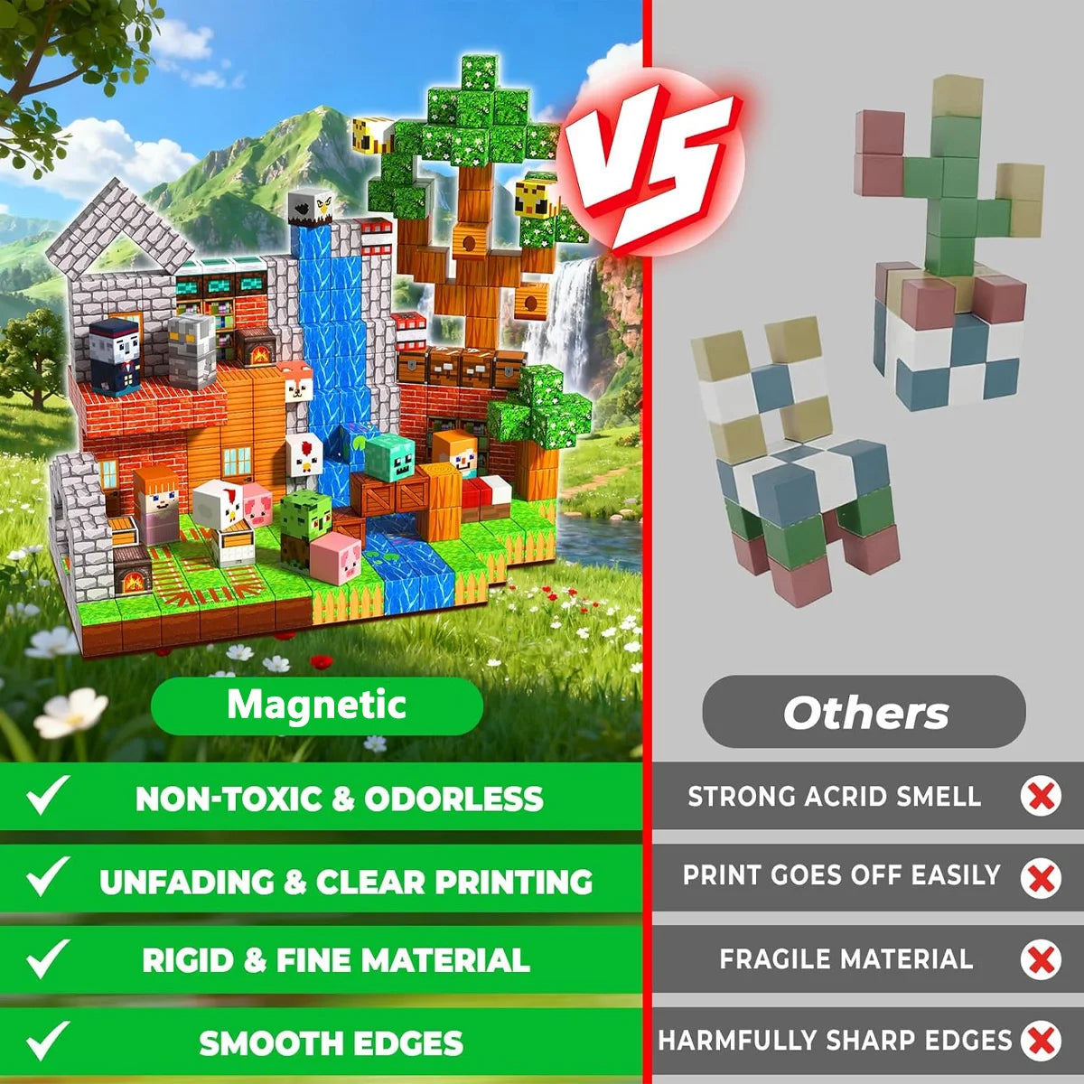 Magnetic Building Block Bricks Toy Mine Stacking World DIY Creative Architecture Model Set Educational Kids Gifts for Boy Girls