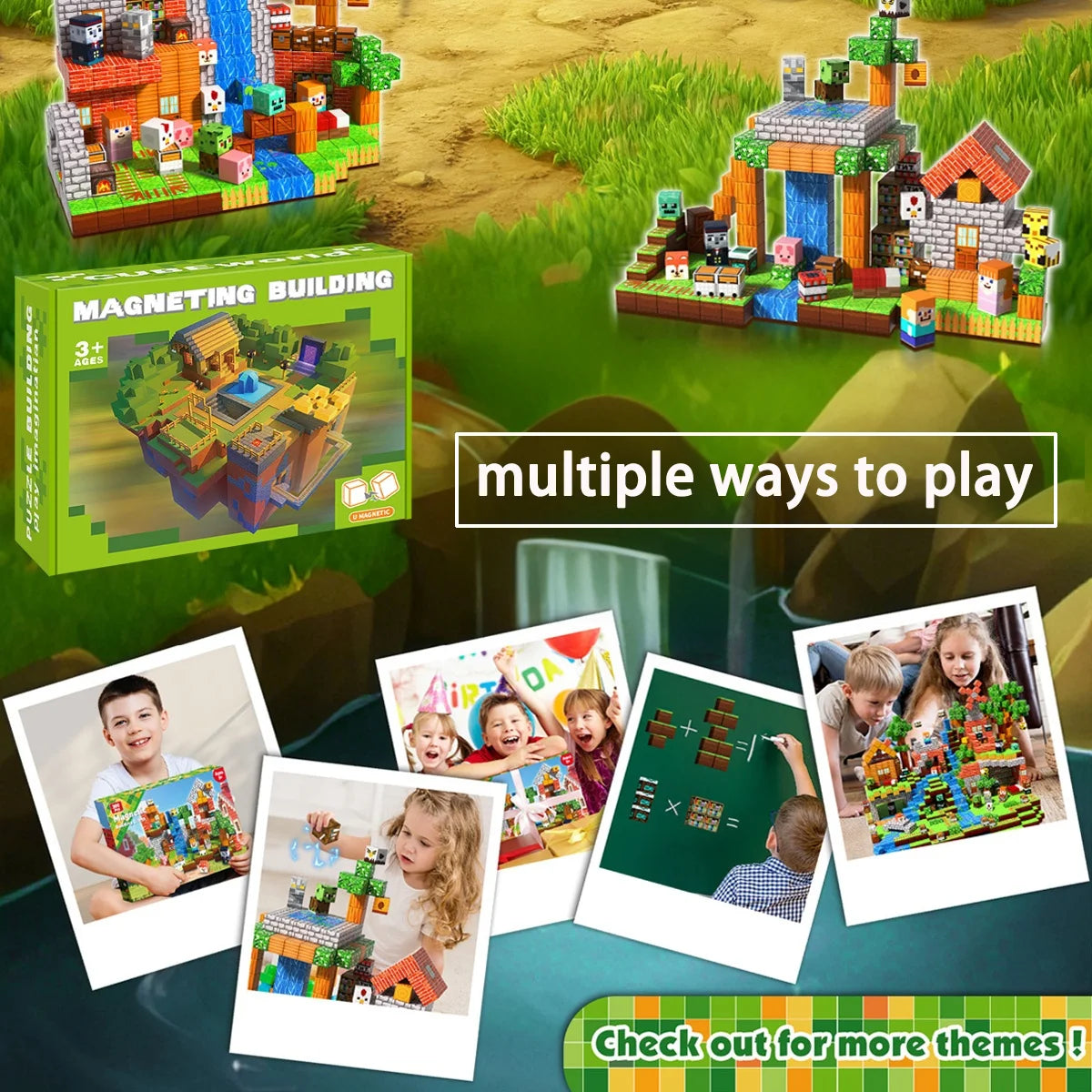 Magnetic Building Block Bricks Toy Mine Stacking World DIY Creative Architecture Model Set Educational Kids Gifts for Boy Girls