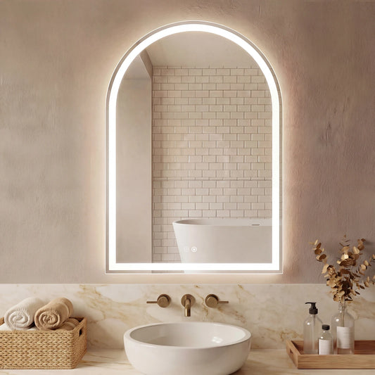JHK Arched LED Bathroom Vanity Mirror for Wall Backlit Mirror with 3-Color Lights Memory Function Tempered Glass For Living Room