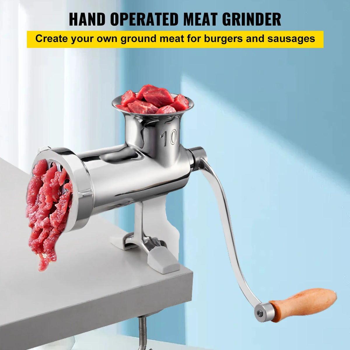 SucceBuy Manual Meat Grinder 304 Stainless Steel Hand Meat Grinder with Steel Table Clamp Meat Mincer Sausage Maker