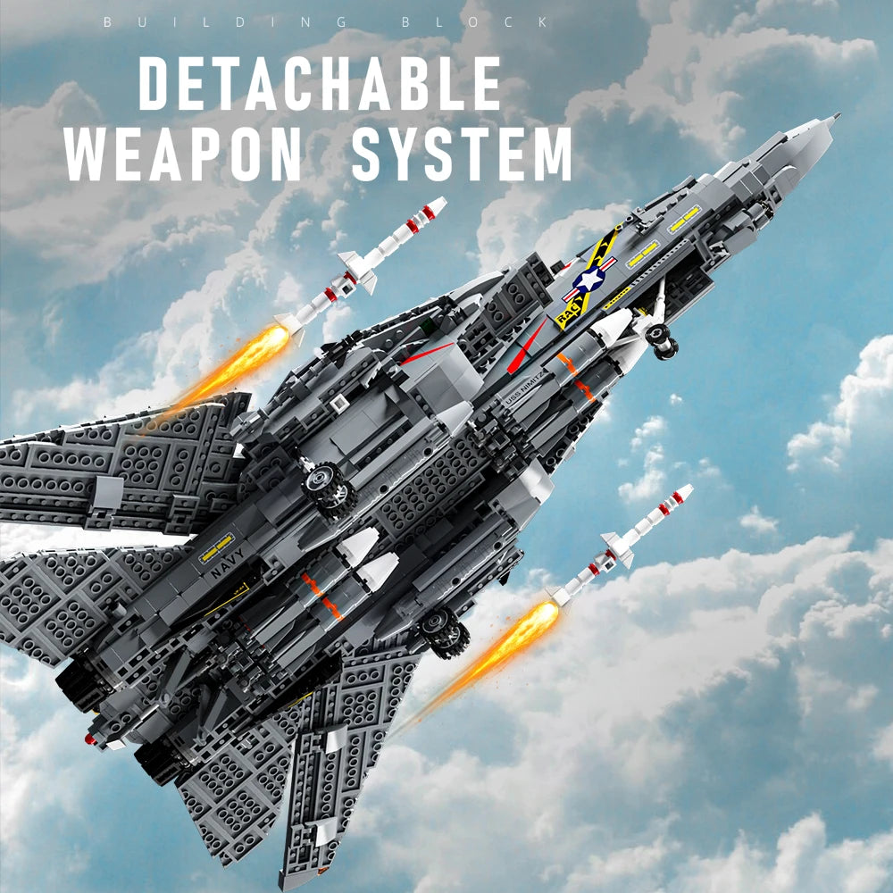 2453PCS F-14 Tomcat two-seat carrier-based fighter building block kit, aviation toy model, adult military fan collection M8021
