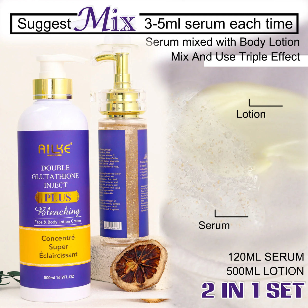 AILKE Glutathione PLUS Skin Care Set, Advanced Lightening Lotion, Moisturizes, Softens Skin, Skin Glowing Range for Men Women