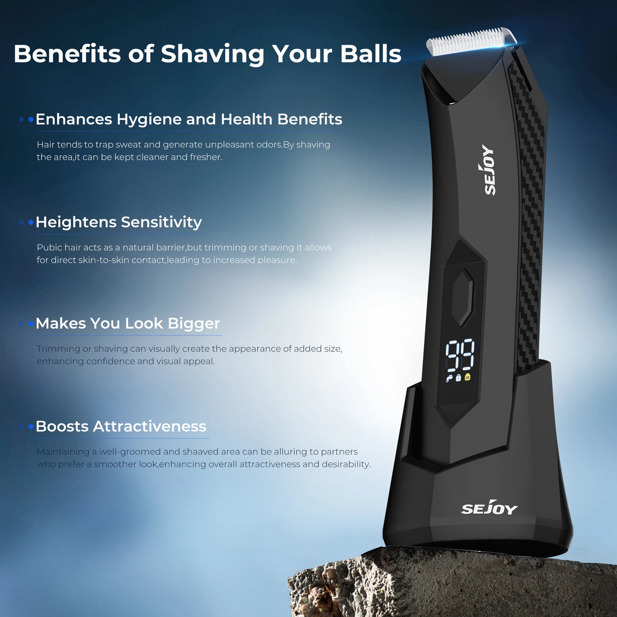 Sejoy Shaver for Men Ball Trimmer for Groin Pubic Grooming Body Hair Trimmer Replaceable Ceramic Blade Heads Electric Razor