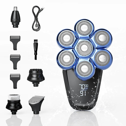 Sejoy 6-in-1 7D Head Shavers for Bald Men Electric Razor with Nose Hair Trimmer Waterproof Multifunctional Men Grooming Kit