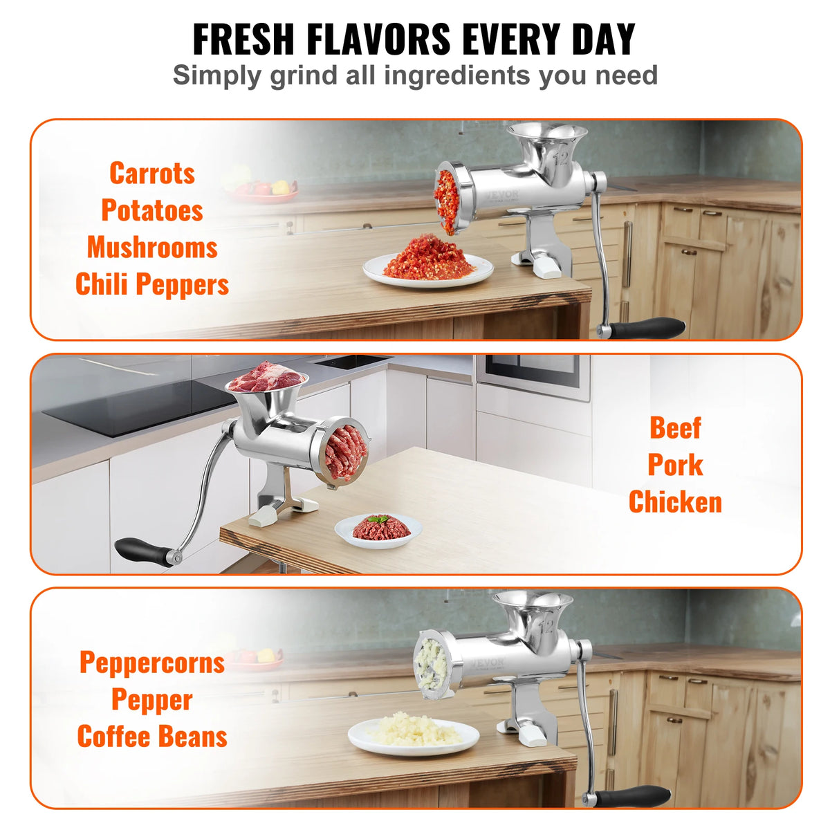 SucceBuy Manual Meat Grinder 304 Stainless Steel Hand Meat Grinder with Steel Table Clamp Meat Mincer Sausage Maker