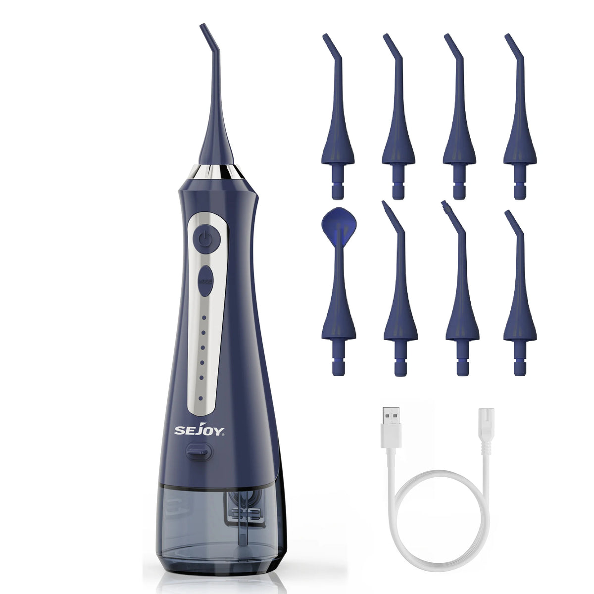 Sejoy Portable Electric Water Flosser Oral Irrigator Dental Teeth Whitening strips 230ML Tank 5 Modes 5 Jet Tips For Home Travel