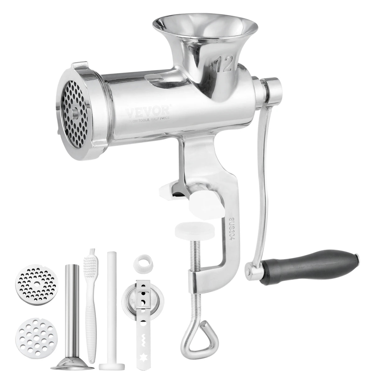 SucceBuy Manual Meat Grinder 304 Stainless Steel Hand Meat Grinder with Steel Table Clamp Meat Mincer Sausage Maker