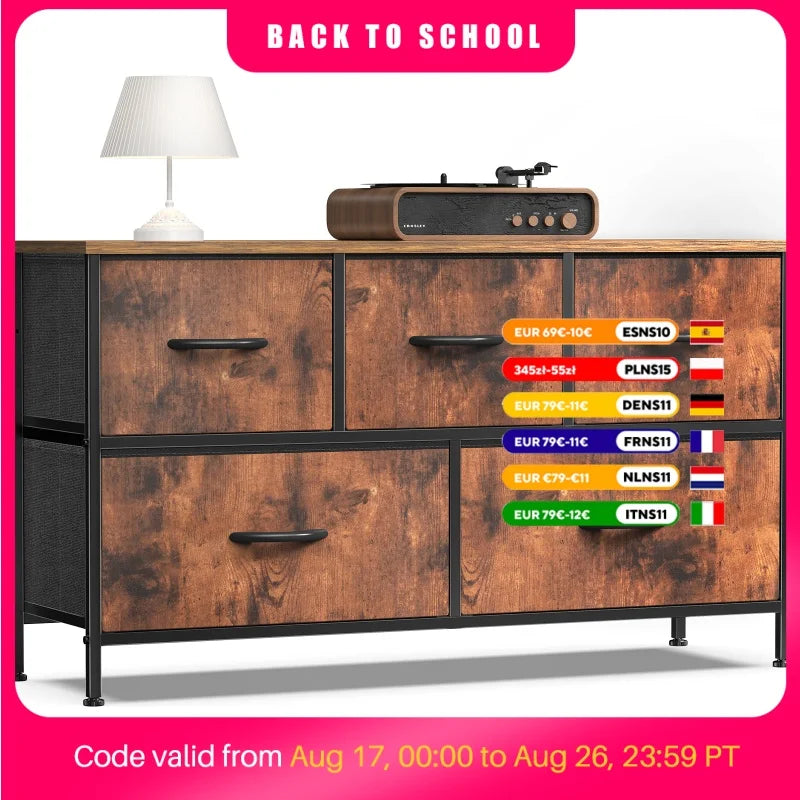 JHK Living Room Display Cabinet Layers With 5 Fabric Drawers Wardrobe Steel Frame Assembly Closet For Clothes Storage Dresser