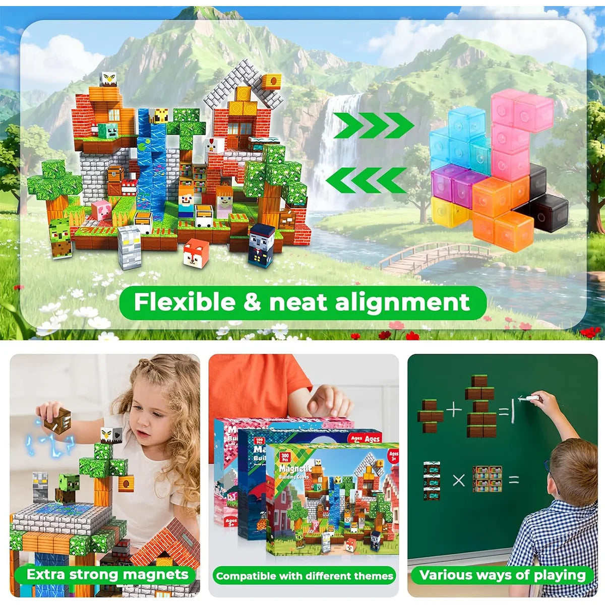Magnetic Building Block Bricks Toy Mine Stacking World DIY Creative Architecture Model Set Educational Kids Gifts for Boy Girls